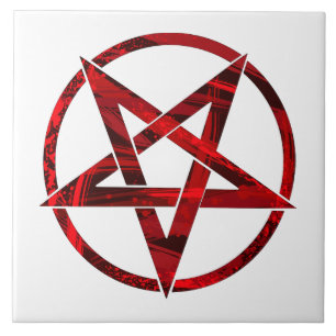 Red Devil Pentagram Ceramic Tile