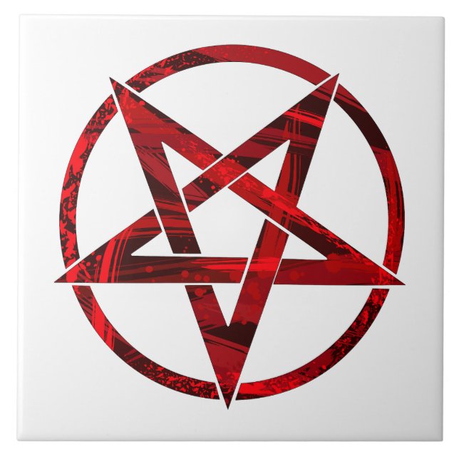 Red Devil Pentagram Ceramic Tile (Front)