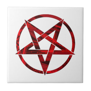 Red Devil Pentagram Ceramic Tile