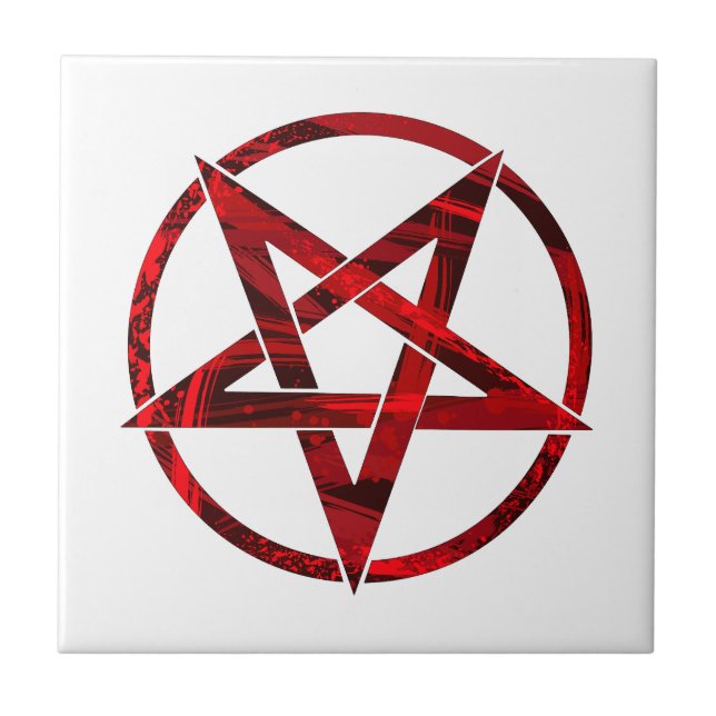 Red Devil Pentagram Ceramic Tile (Front)
