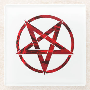Red Devil Pentagram Glass Coaster