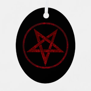 Red Devil Pentagram Metal Tree Decoration