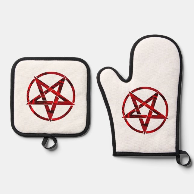 Red Devil Pentagram Oven Mitt & Pot Holder Set (Front)