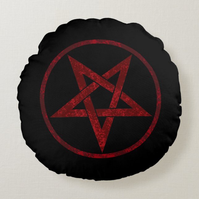 Red Devil Pentagram Round Cushion (Front)