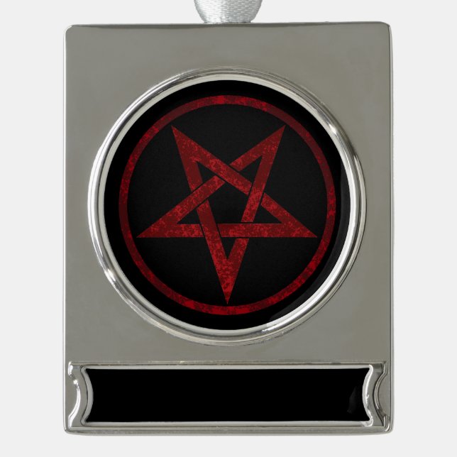 Red Devil Pentagram Silver Plated Banner Ornament (Front)