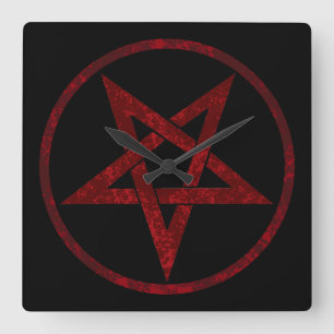 Red Devil Pentagram Square Wall Clock