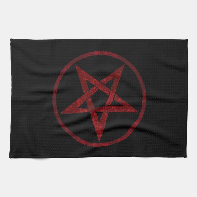 Red Devil Pentagram Tea Towel (Horizontal)