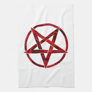Red Devil Pentagram Tea Towel