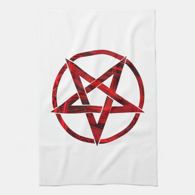 Red Devil Pentagram Tea Towel (Vertical)