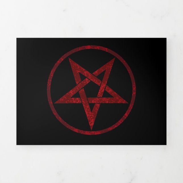Red Devil Pentagram Tri-Fold Holiday Card (Cover)