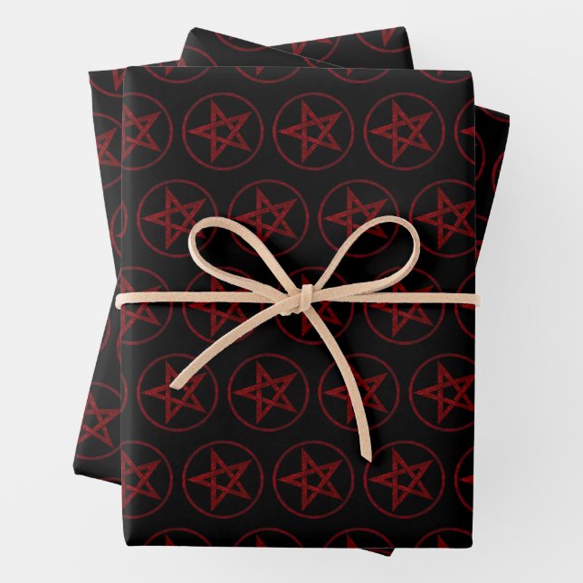 Red Devil Pentagram Wrapping Paper Sheet (In situ)