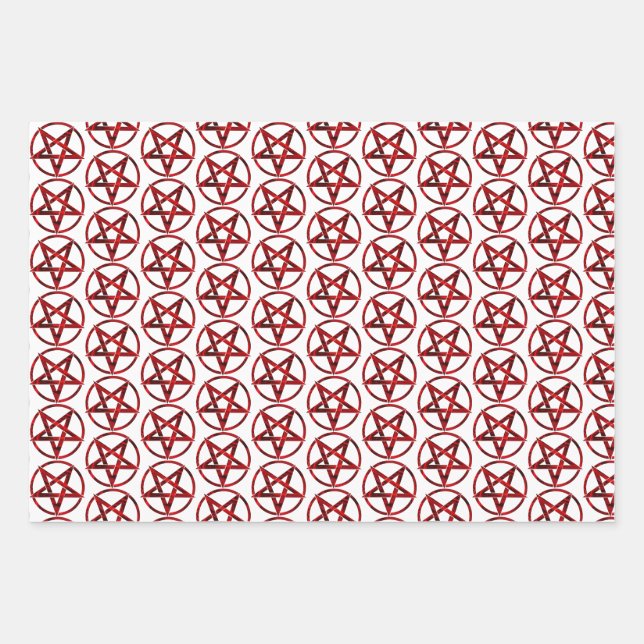 Red Devil Pentagram Wrapping Paper Sheet (Front)