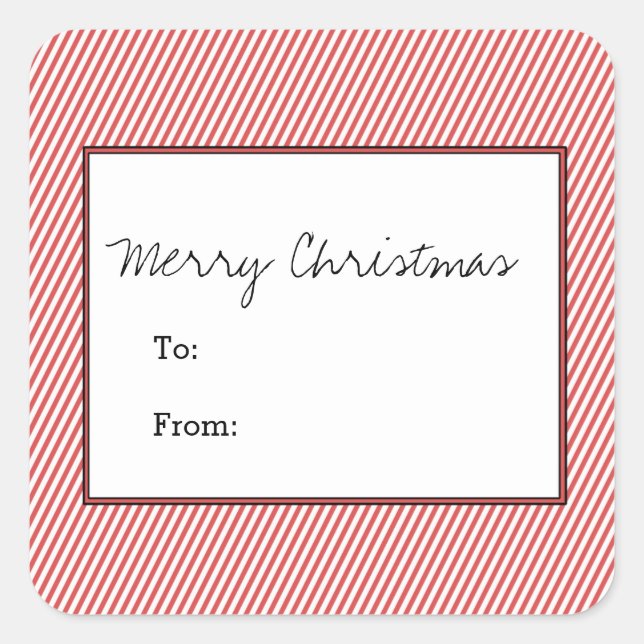 Red Diagonal Festive Stripes Holiday Square Sticker (Front)