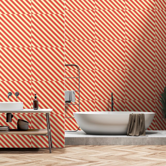 Red Diagonal Stripe Wallpaper (Bathroom)