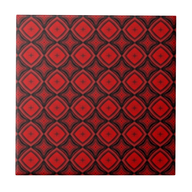 Red diamond black contrast geometric art holiday  ceramic tile (Front)