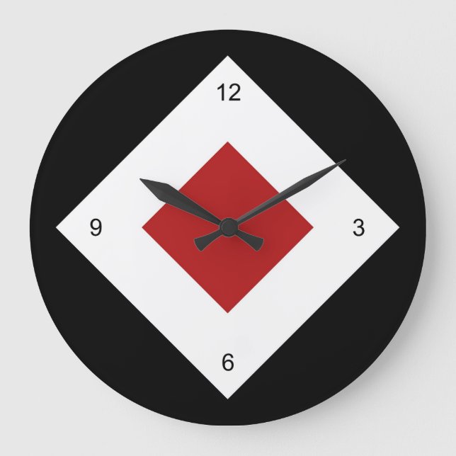 Red Diamond, Bold White Border on Black Large Clock (Front)