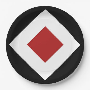 Red Diamond, Bold White Border on Black Paper Plate