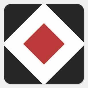 Red Diamond, Bold White Border on Black Square Sticker