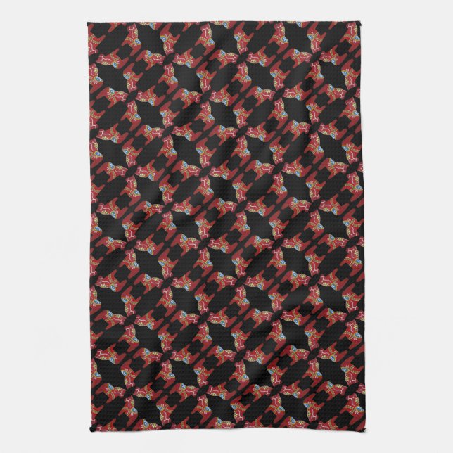 Red Diamond Dala Horses Dishtowel Tea Towel (Vertical)