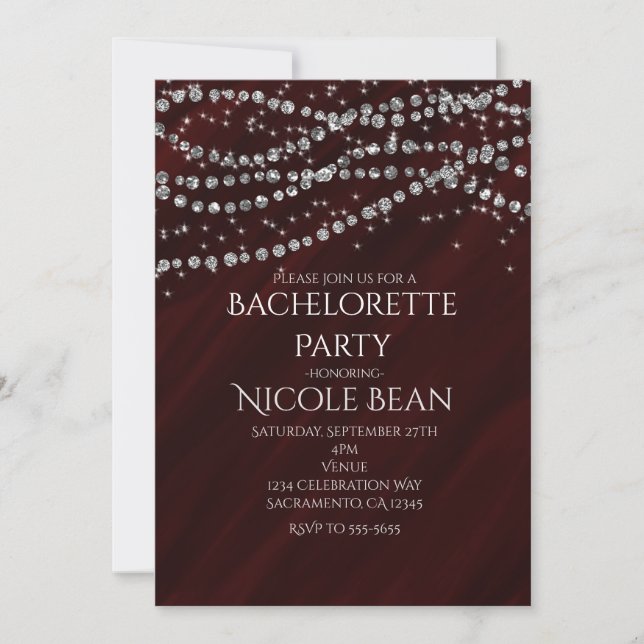 Red & Diamond Glamour Sparkle Party Invitations (Front)