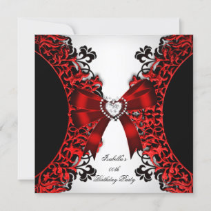 Red Diamond Heart Red Black White Birthday Party Invitation