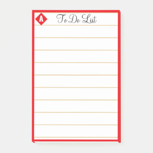 Red diamond & monogram on white Lined Post-it Notes
