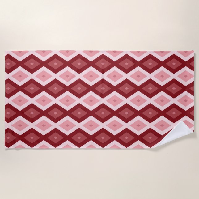 Red diamond pattern beach towel (Front)