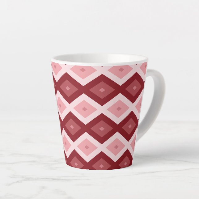 Red diamond pattern latte mug (Right Angle)