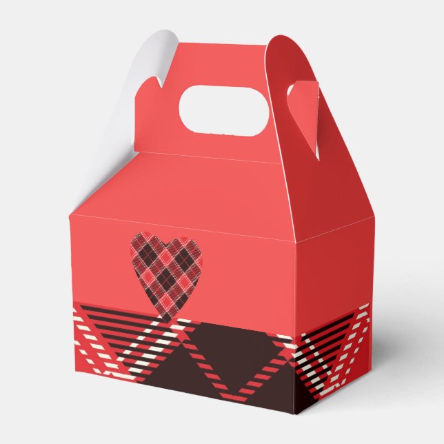 Red diamond pattern Tartan  Favour Box (Front Side)