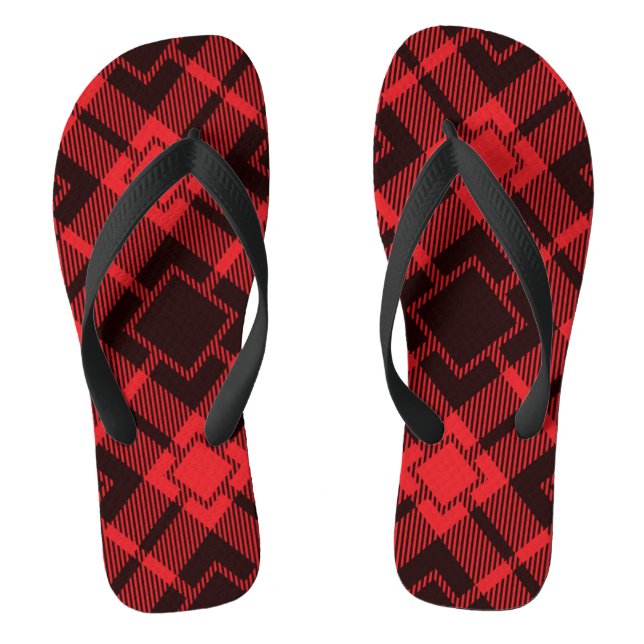 Red diamond pattern Tartan  Flip Flops (Footbed)