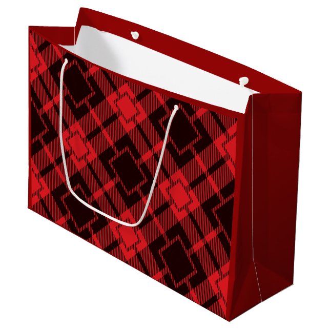 Red diamond pattern Tartan   Large Gift Bag (Front Angled)