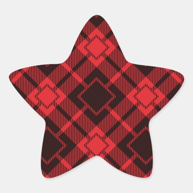 Red diamond pattern Tartan  Star Sticker (Front)