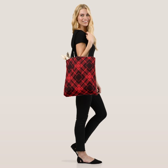 Red diamond pattern Tartan Tote Bag (On Model)