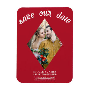 Red Diamond Photo Wedding Save the Date Magnet