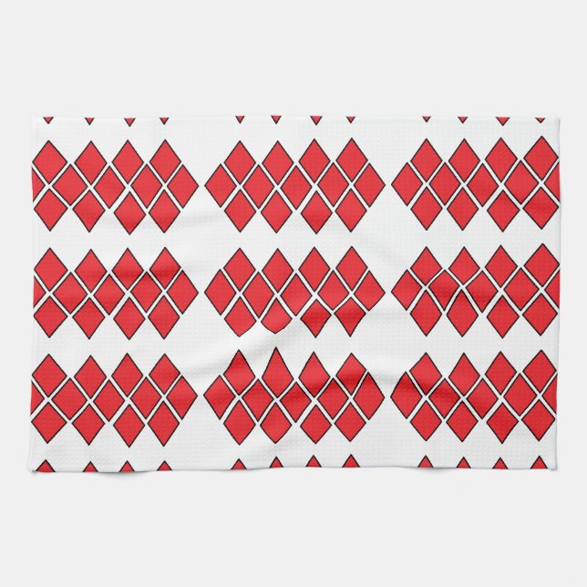 Red diamond shapes tea towel (Horizontal)