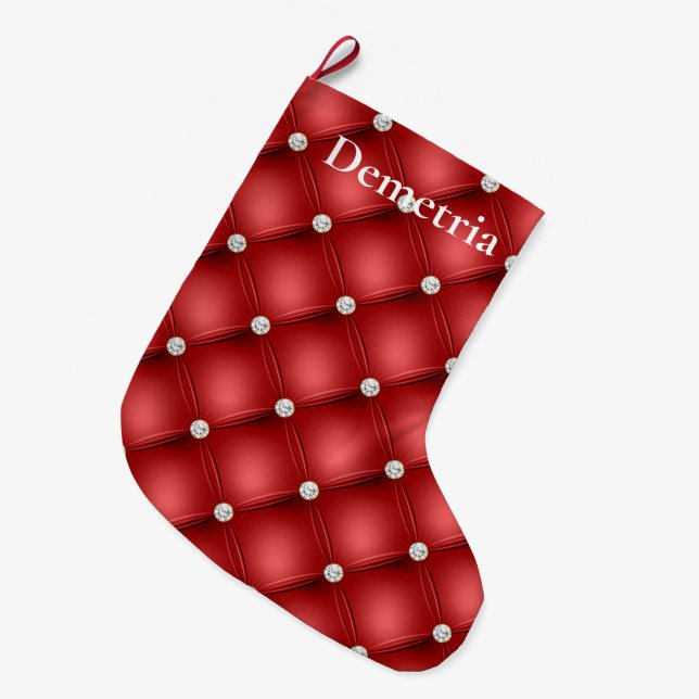 Red Diamond Tufts Christmas  Large Christmas Stocking (Front (Hanging))