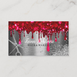 Red Diamonds Bokeh Hair Sparkling Business Card