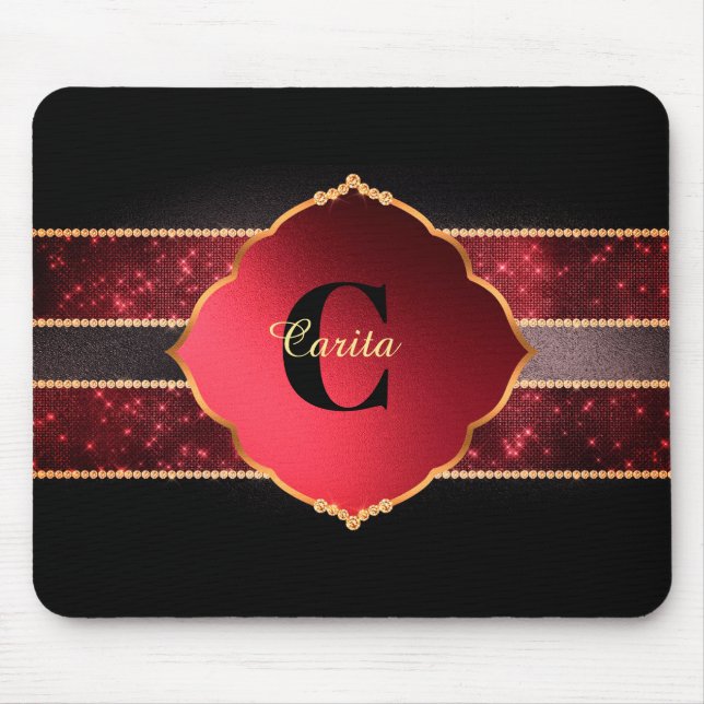 Red Diamonds Monogram Mouse Pad (Front)