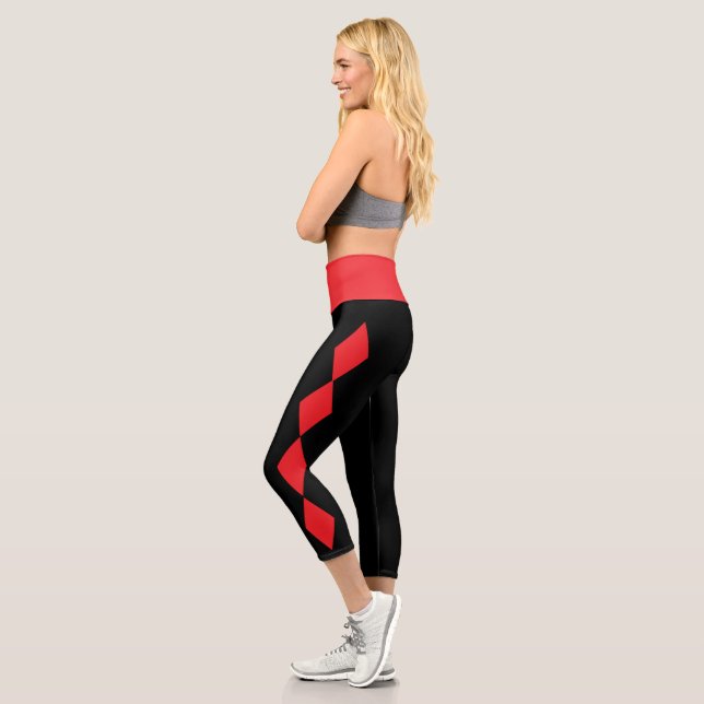 Red diamonds on black capri leggings (Left)