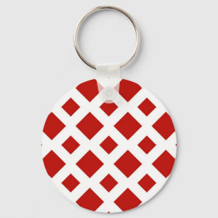 Red Diamonds on White Key Ring