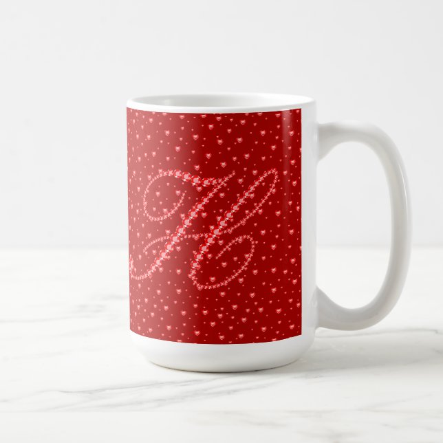 Red diamonds valentine hearts & diamonds monogram coffee mug (Right)
