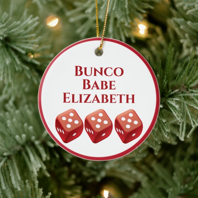 Red Dice Bunco Christmas Ceramic Ornament (Tree)