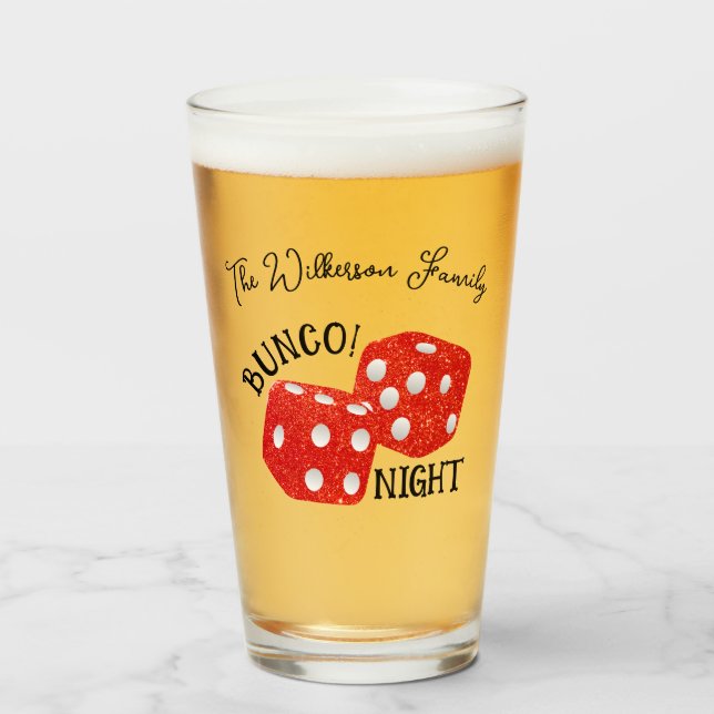 Red Dice Bunco Night Custom Name Glass (Front Filled)