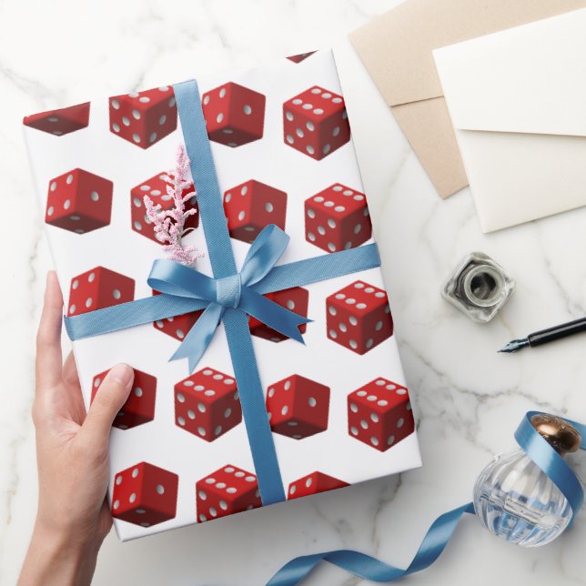 Red Dice On White Wrapping Paper (Gifting)
