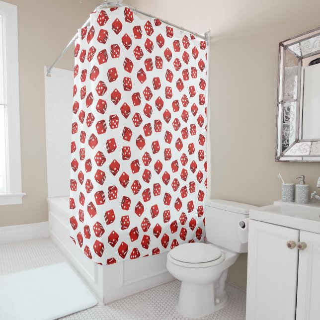 Red Dice Pattern Casino Craps Game Shower Curtain (In Situ)