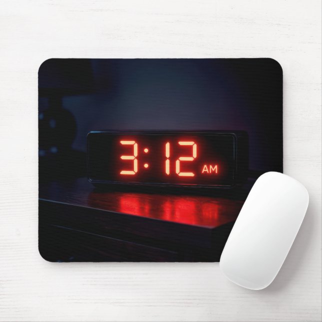 Red Digital Clock With Early Morning Hour Mouse Pad (With Mouse)