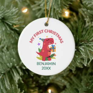 Red Dinosaur First Christmas Ceramic Ornament