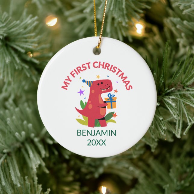 Red Dinosaur First Christmas  Ceramic Ornament (Tree)