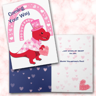 Red Dinosaur Hearts Valentine Holiday Card