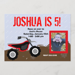 Red Dirt Bike Birthday Invitation